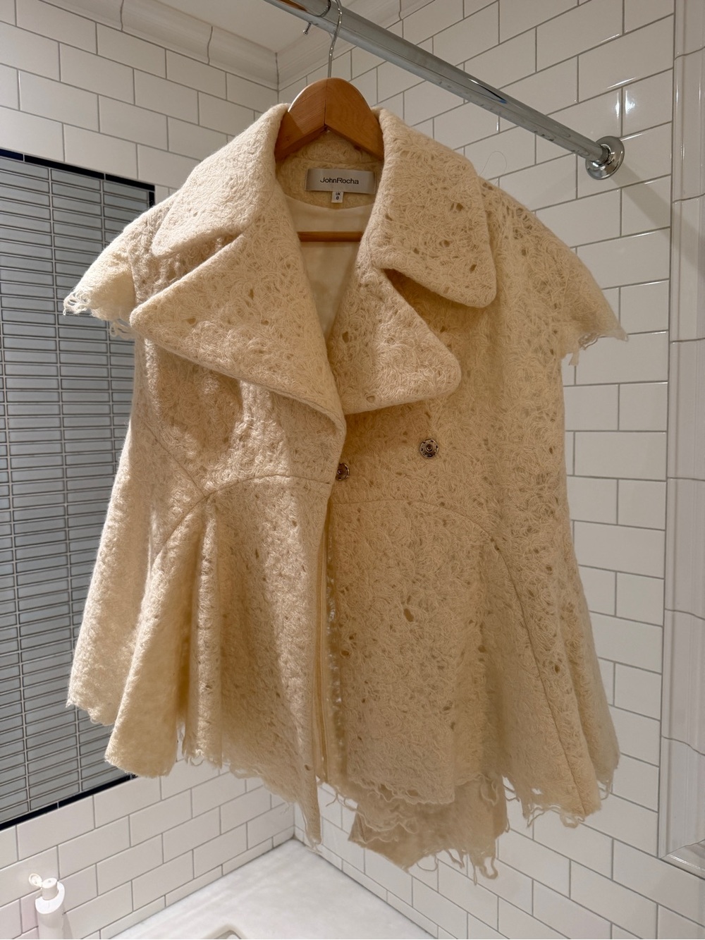 Ivory Crochet Peacoat with Wide Collar